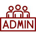Icono de grupo de personas con el texto "ADMIN", representa la gestión de comunidades de propietarios en Elche.