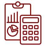 Icono de calculadora y gráficos, simboliza la contabilidad y gestión económica de comunidades en Elche.